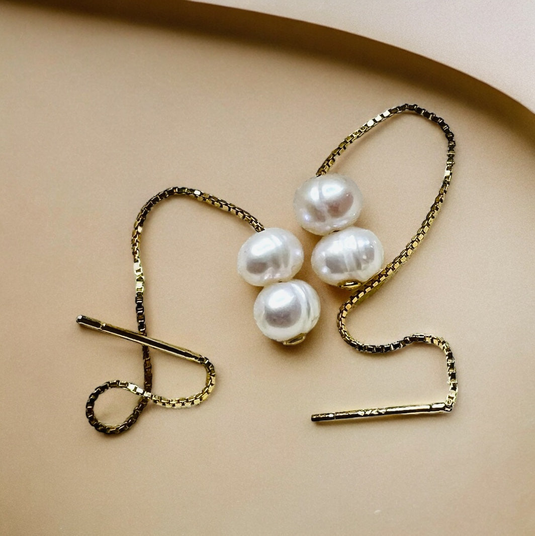 Double Pearl Threader Earrings