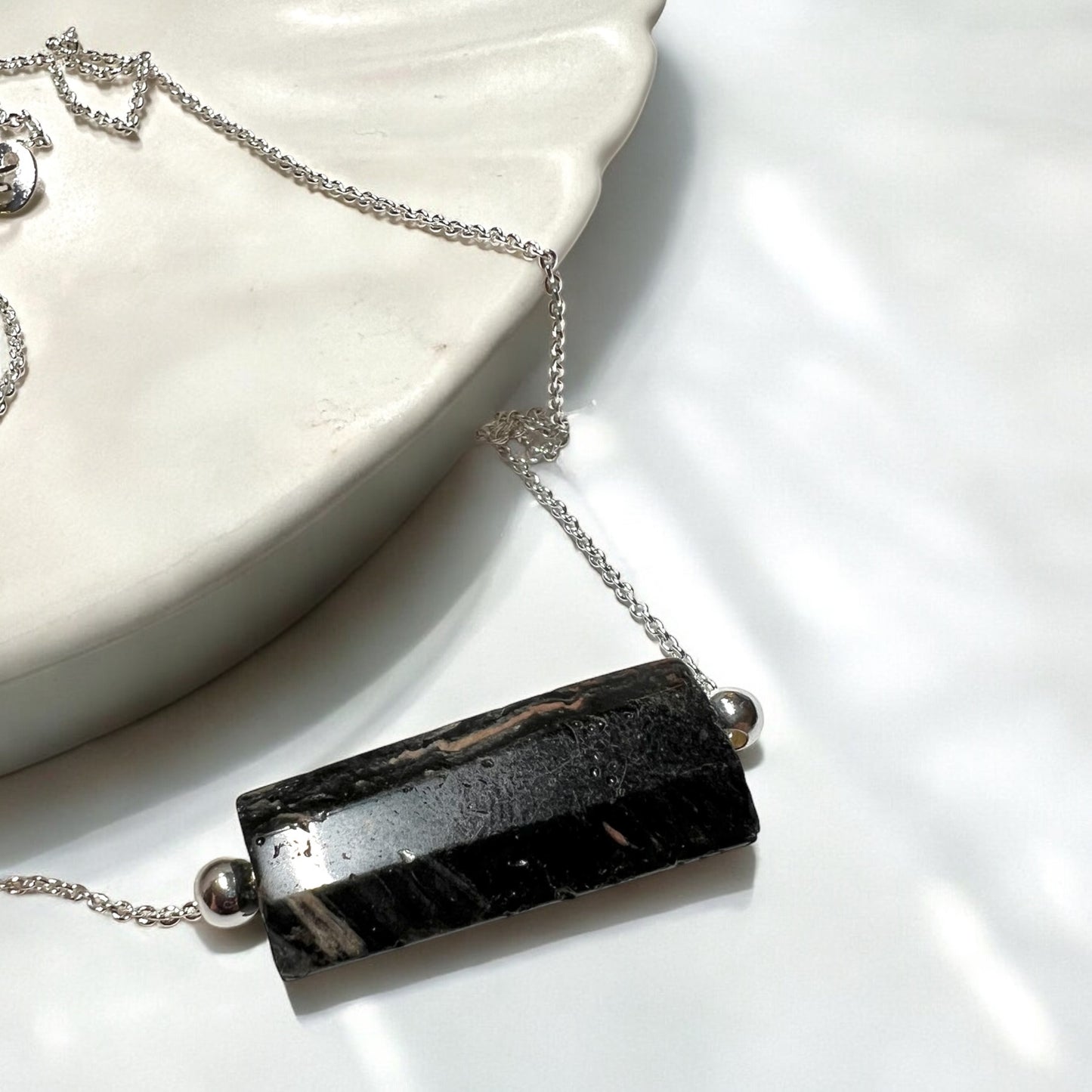 Black Tourmaline Faceted Column Necklace